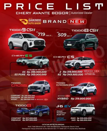 Pricelist Harga Chery petojoutara 2025